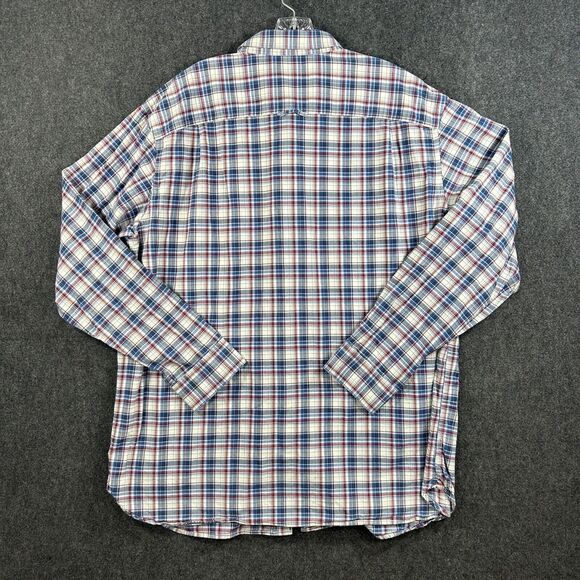 LL Bean Shirt Men’s Extra Large Red White Blue Plaid Pockets Casual Button Down - Picture 3 of 8